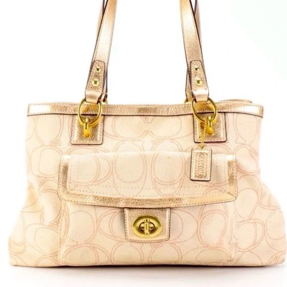 Coach Handbags - Coach Beige Shoulder Bag with Gold Details